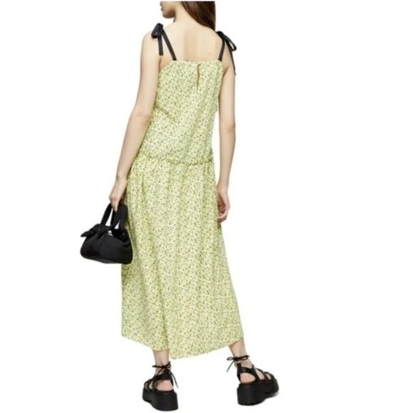 NWT Topshop Floral Print Drop Waist MIDI Dress, Size 6 US Women’s “Lime” Color - Picture 3 of 14